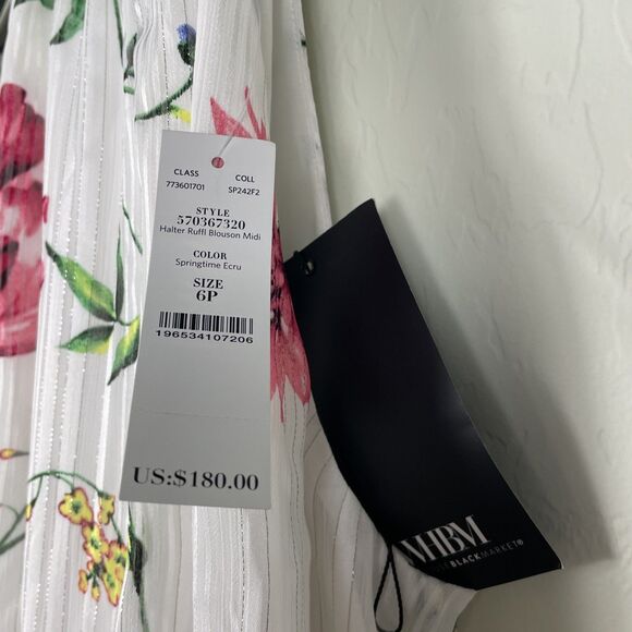 NEW WHITE HOUSE BLACK MARKET WHBM RUFFLE HALTER MIDI DRESS SZ 6 - Picture 7 of 7